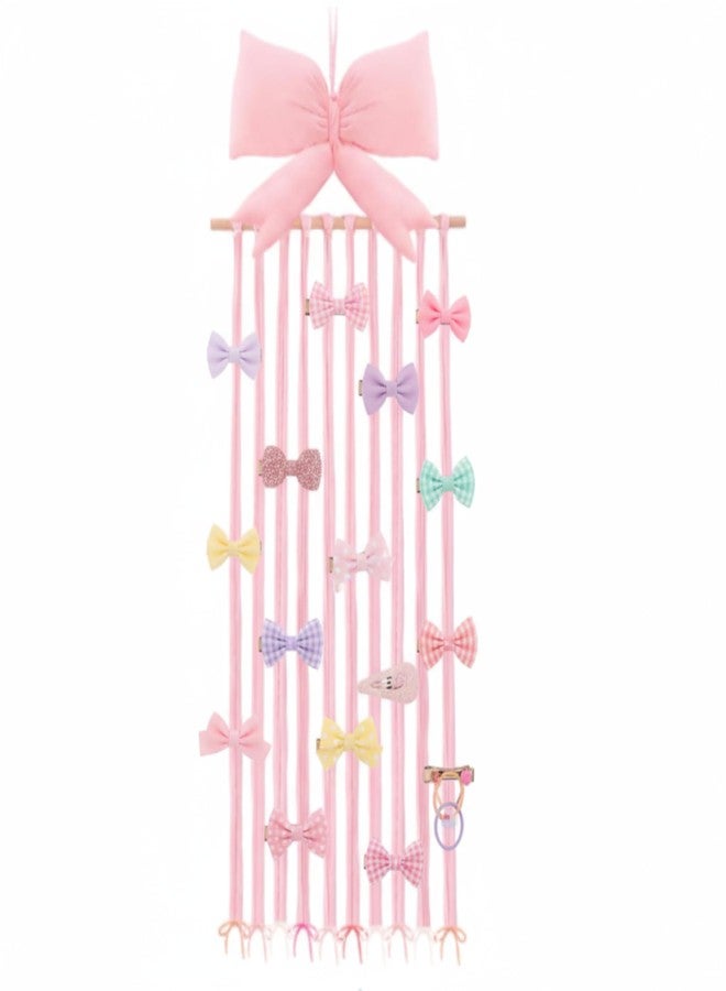 Suncalla Long Bow Holder for Girls Baby Pink Bow Hair Bows Clip Organizer 31.5 Inch Baby Hair Accessories Storage Display Hanging Decor for Girls Nursery Room Bedroom Living Room - Image 1